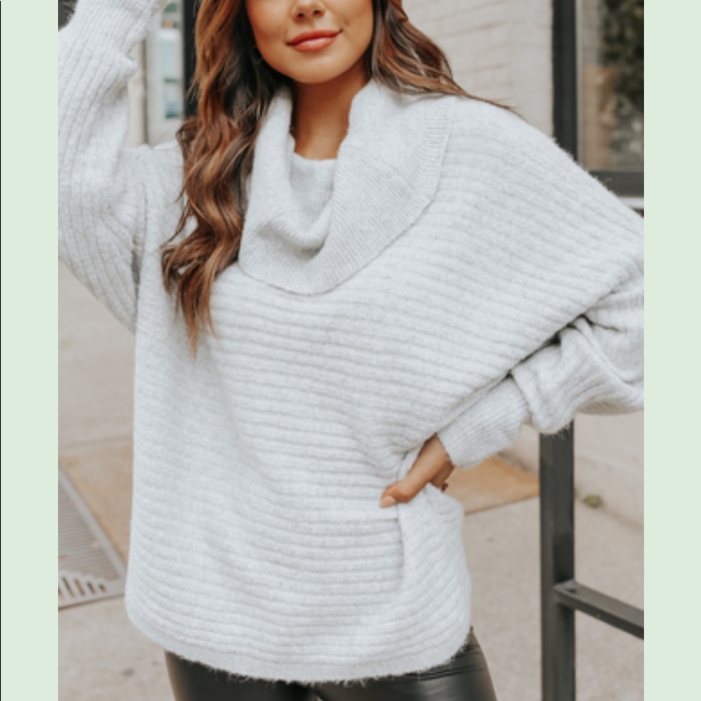 Cowl neck oatmeal ribbed dolman sweater